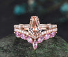 Vintage coffin morganite engagement ring set rose gold half eternity diamond wedding promise ring women pink sapphire ring gift