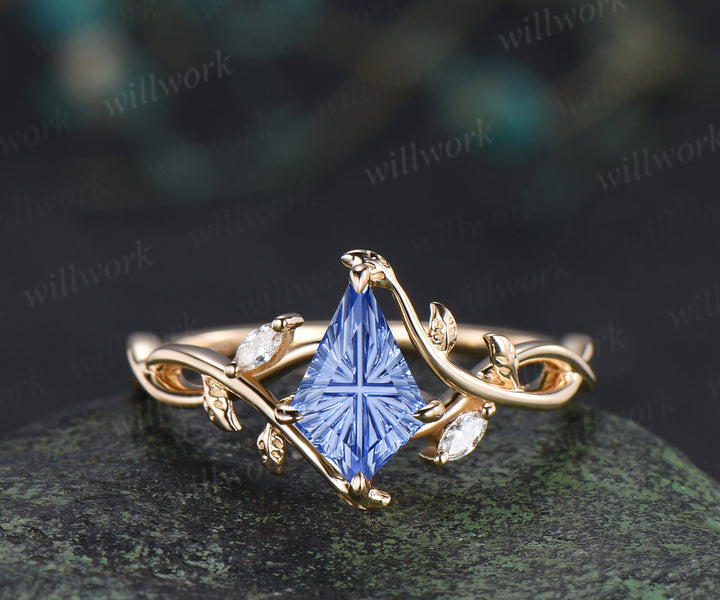 Kite Fantasy Cornflower Sapphire Infinity Engagement Ring Set Diamond Accent Leafy Vine Ring Celtic Knot Wedding Band Blue Sapphire Bridal Set