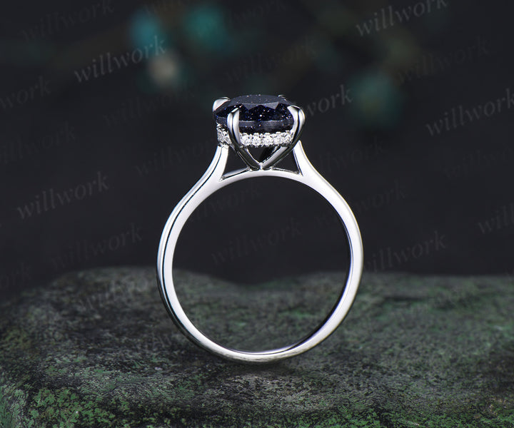 3ct round cut blue sandstone engagement ring hidden halo diamond wedding ring women white gold