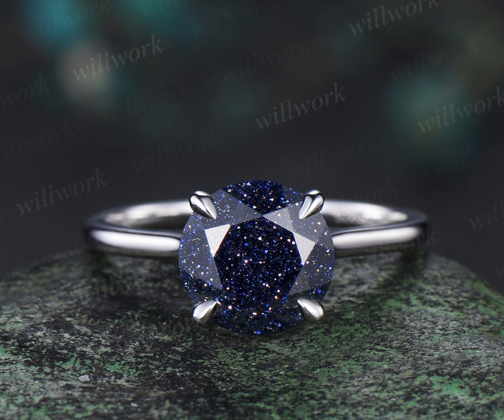 3ct round cut blue sandstone engagement ring hidden halo diamond wedding ring women white gold