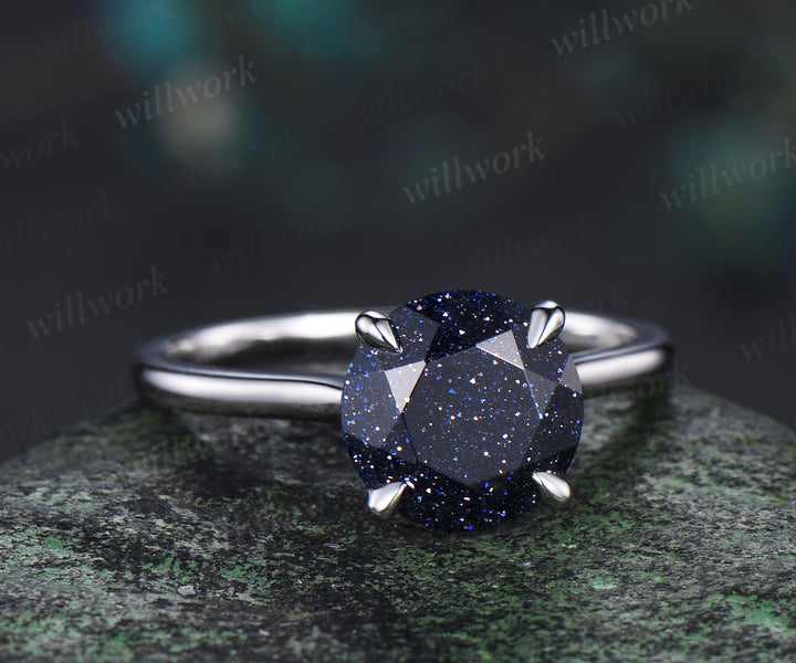 3ct round cut blue sandstone engagement ring hidden halo diamond wedding ring women white gold