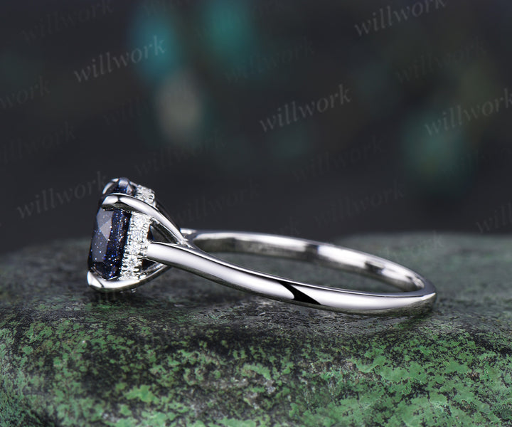 3ct round cut blue sandstone engagement ring hidden halo diamond wedding ring women white gold