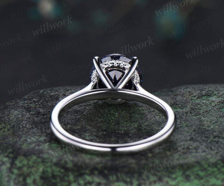 3ct round cut blue sandstone engagement ring hidden halo diamond wedding ring women white gold