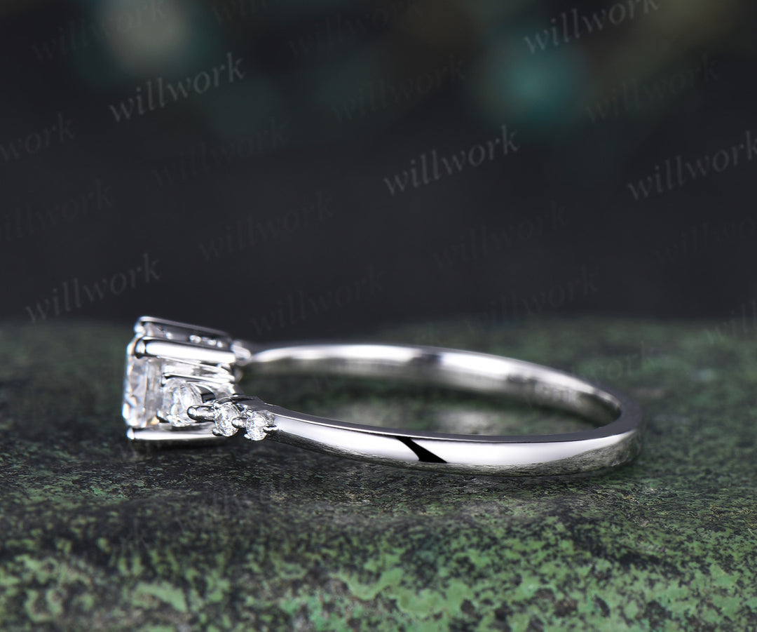 Round moissanite ring vintage moissanite engagement ring 14k white gold dainty minimalist pear diamond ring promise wedding ring women gifts