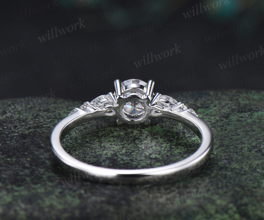 Round moissanite ring vintage moissanite engagement ring 14k white gold dainty minimalist pear diamond ring promise wedding ring women gifts