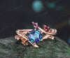 Unique Hexagonal Ring Vine Wrapped Alexandrite Ring 14k Rose Gold Engagement Ring Christmas Gift Anniversary Gift Ring