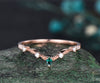 Unique emerald wedding band Vintage Curved V Shaped 14k rose gold emerald ring vintage norse leaf nature ring jewelry dainty wedding bridal anniversary ring band women