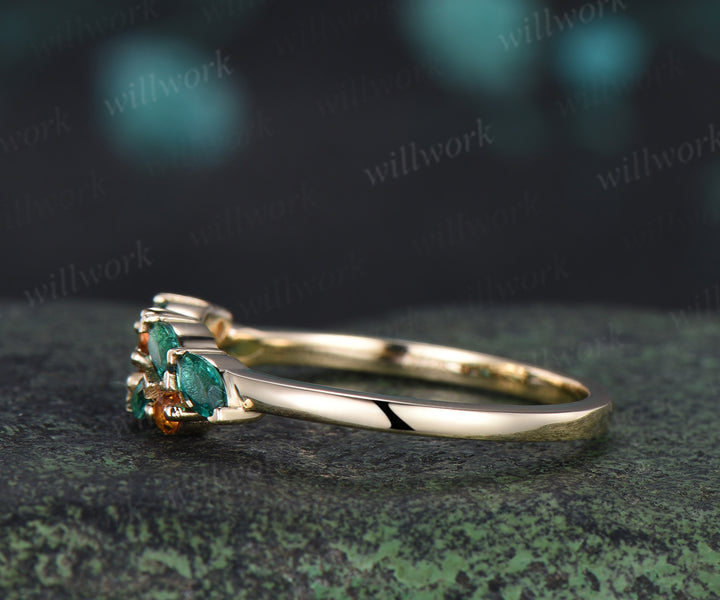 Marquise emerald citrine cluster vintage stacking band May birthstone wedding ring anniversary gfits