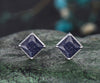 Milgrain Princess Cut Blue Sandstone Solitaire Earrings Vintage Antique Blue Gemstone Galaxy Healing Stud Earrings Delicate Night Sky Promise Earrings