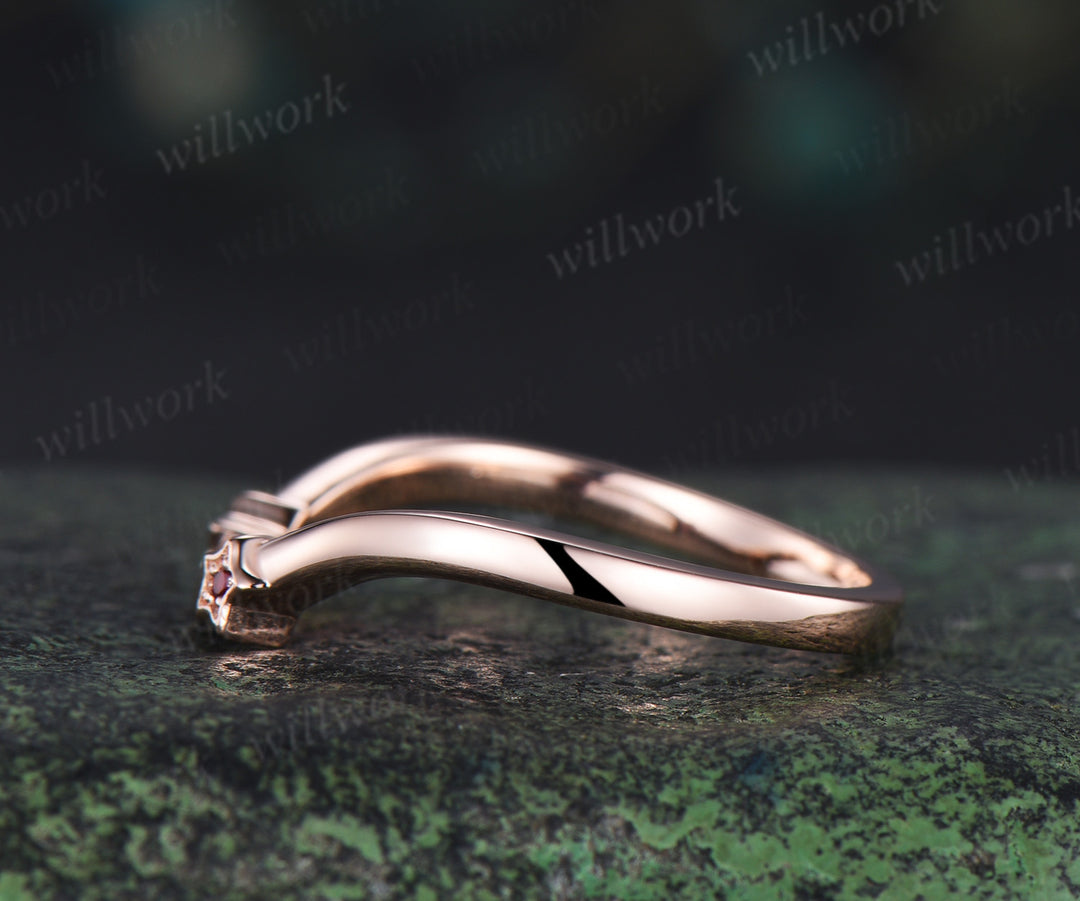 Ruby star wedding band curved matching band solid 14k rose gold stackable ring gifts for her