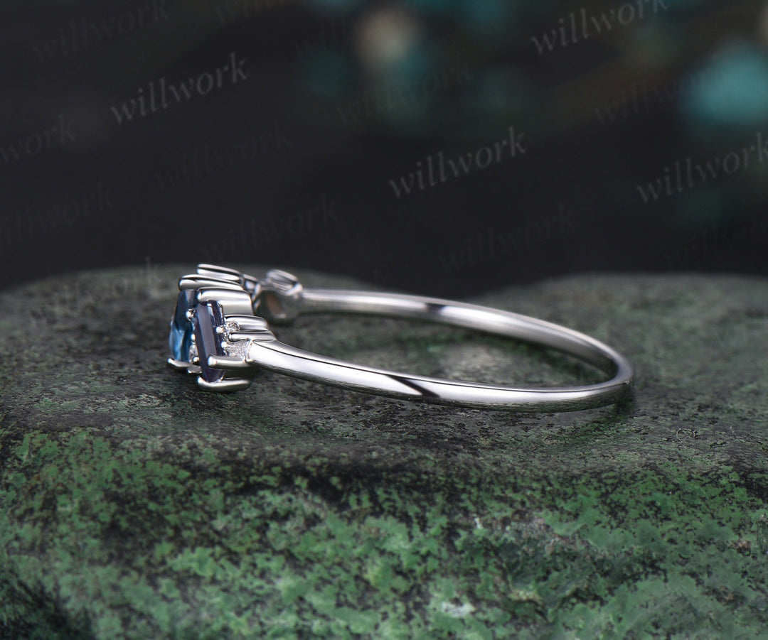 14k white gold pear London blue topaz alexandrite opal citrine moissanite wedding band Multi-Stone Ring anniversary engagement ring gift