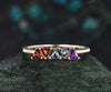 Trilliant cut garnet alexandrite amethyst ring solid 14k yellow gold five stone birthday gift Multi-Stone Rings anniversary ring women gift