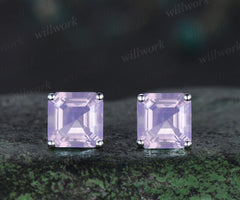 Solitaire asscher cut lavender earrings minimalist crystal stud earrings unique wedding anniversary birthday gifts
