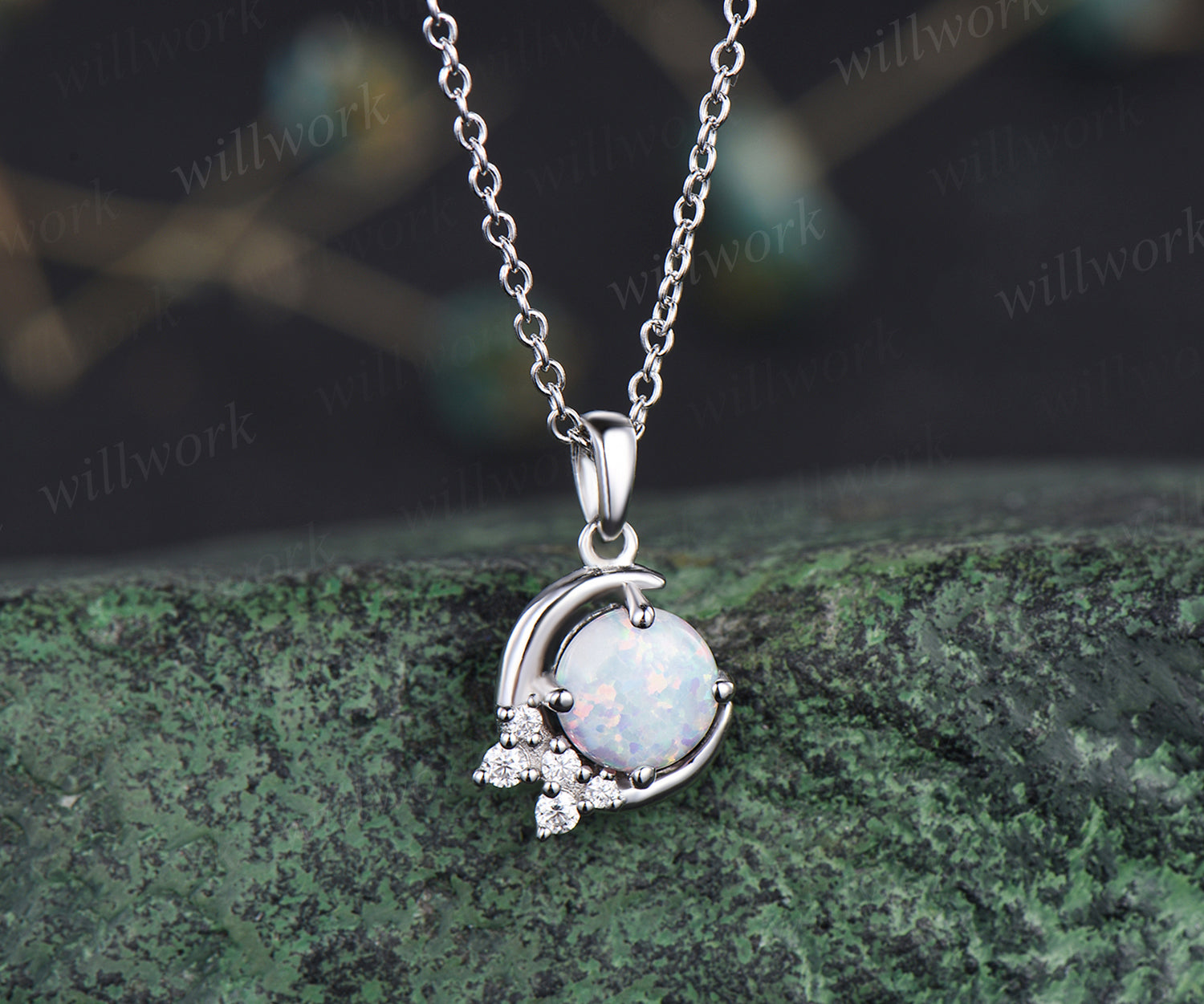 Vintage platinum opal, diamond, emerald pendant — Vintage Jewelers & Gifts,  LLC.