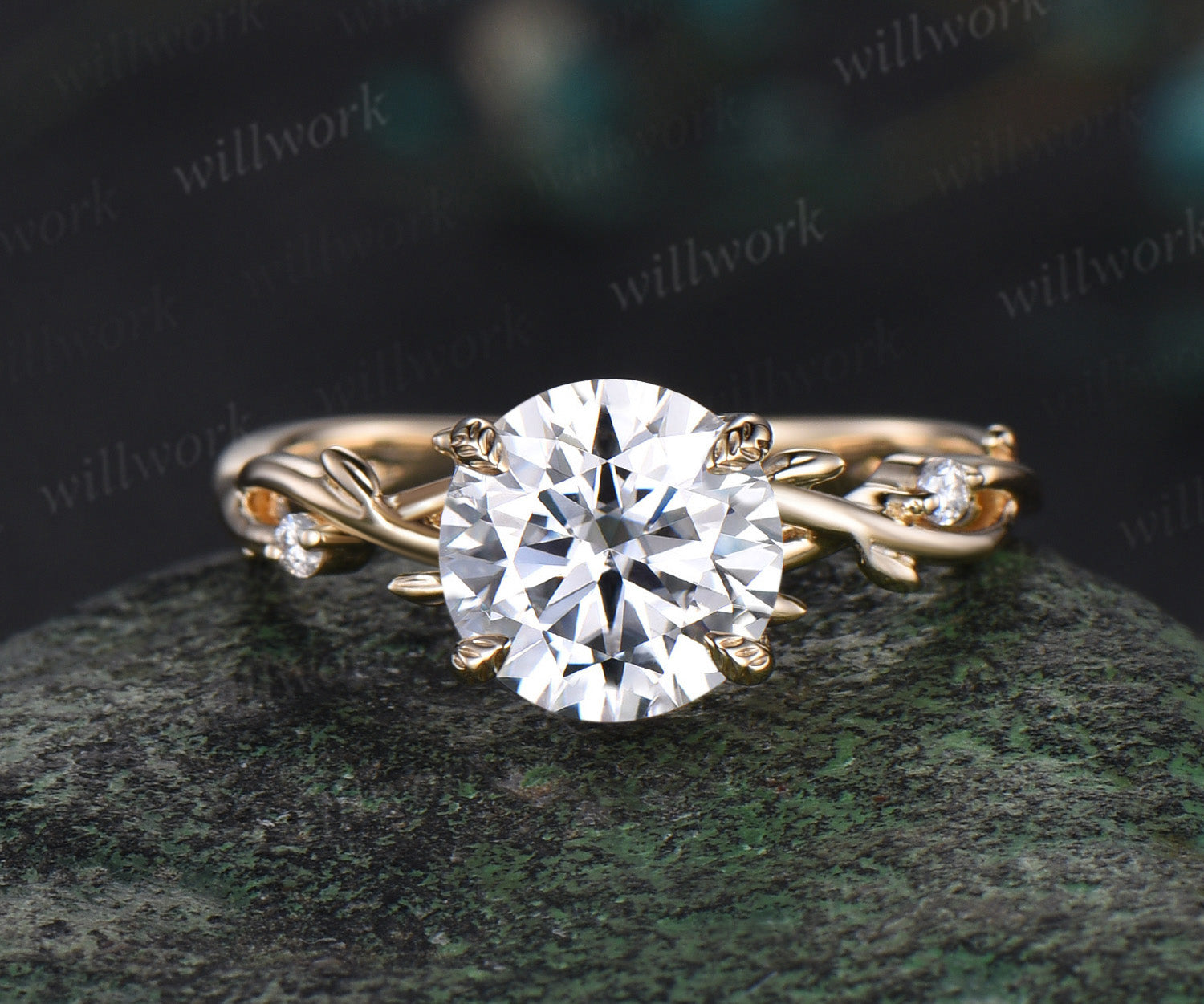 14K Yellow Gold Moissanite Stone Solitaire outlet ring