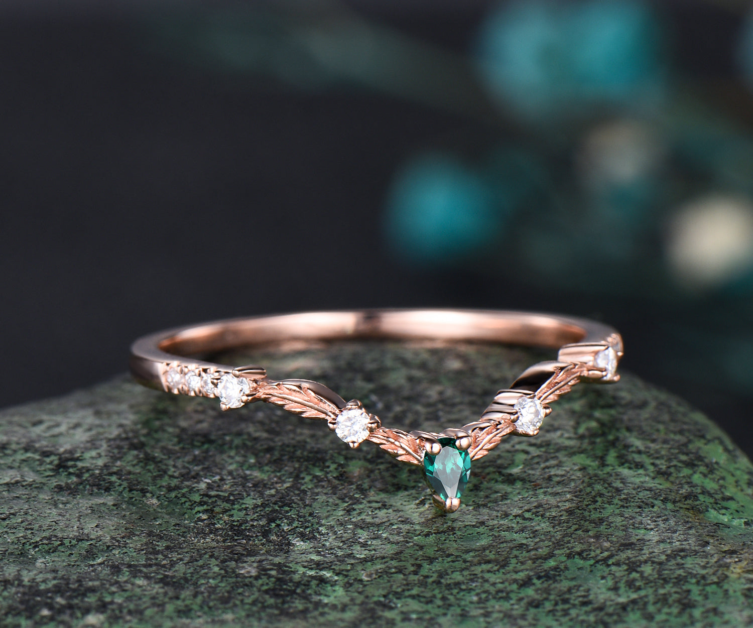 Rose gold and emerald on sale wedding