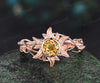 Rapunzel Ring Sun citrine Engagement Ring Tangled Sunflower Ring bezel 14k rose Gold Wedding Ring Birthday Gift For Her