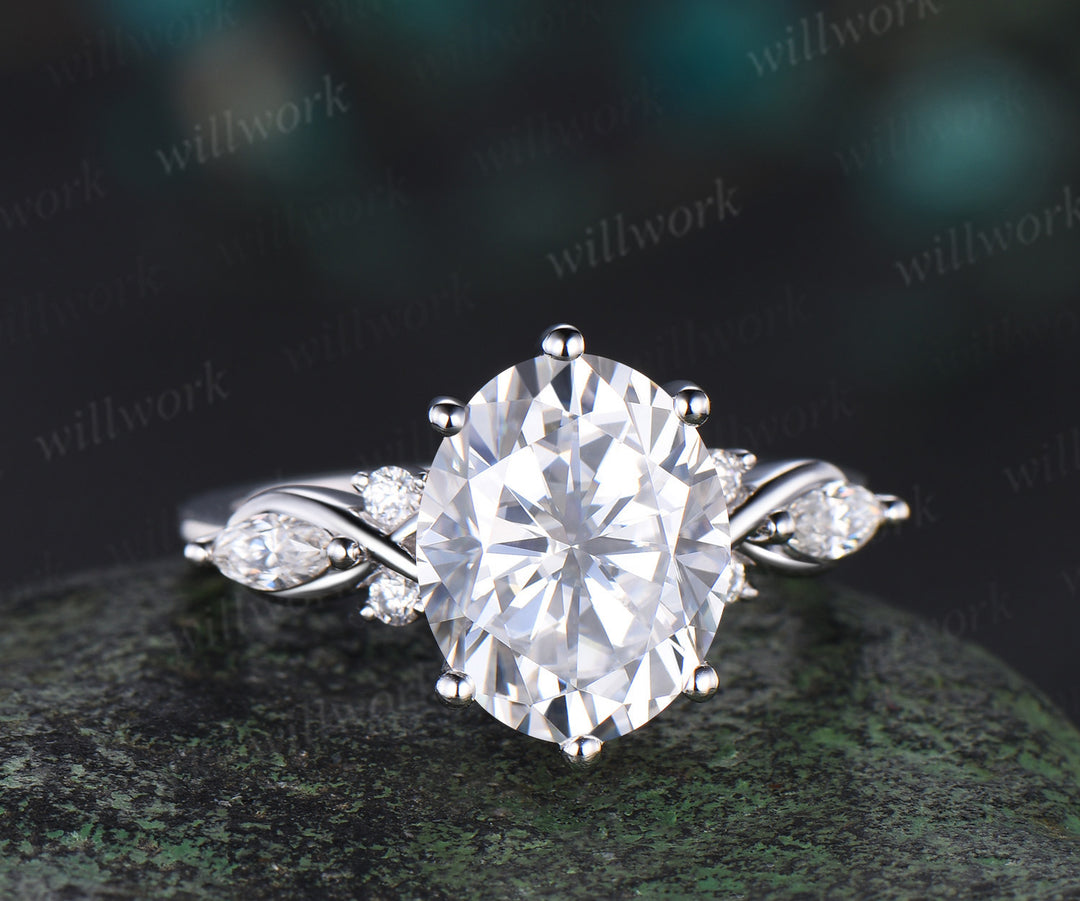 3ct oval cut moissanite engagement ring solid 14k white gold