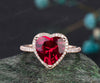 Ruby Engagement Ring-Handmade Solid 14k Rose Gold Ring-Real Floral Moissanites Red Heart Shaped Cut Gemstone Promise Ring