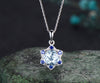 Unique Round Cut aquamarine Necklace Minimalist hexagram Halo Blue Sapphire Pendant 14k White Gold Bridal Jewelry Christmas Snow gift