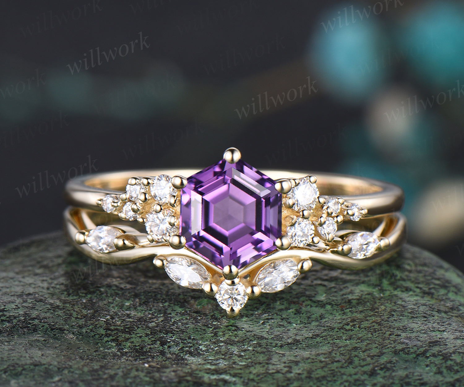 Natural Amethyst Ring Genuine Purple Amethyst Engagement Ring February Birthstone Gemstone Anniversary selling Birthday Gift For Her Yellow Gold