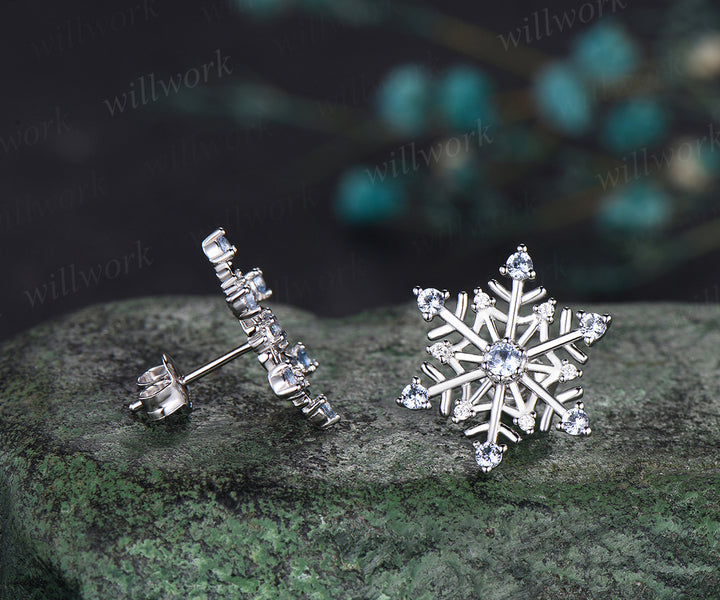 Christmas Snowflake Earring Christmas Atmosphere Jewelry blue topaz  with perfect 925 sterling silver Christmas Eve Jewelry Gifts for her