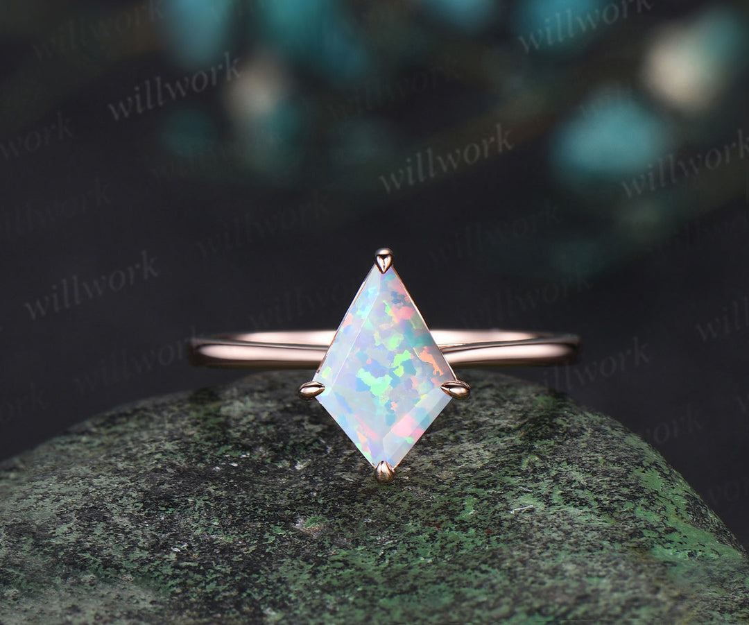 Vintage Opal engagement ring set kite cut ring rose gold art deco marquise cut moonstone ring moissanite wedding ring set for women