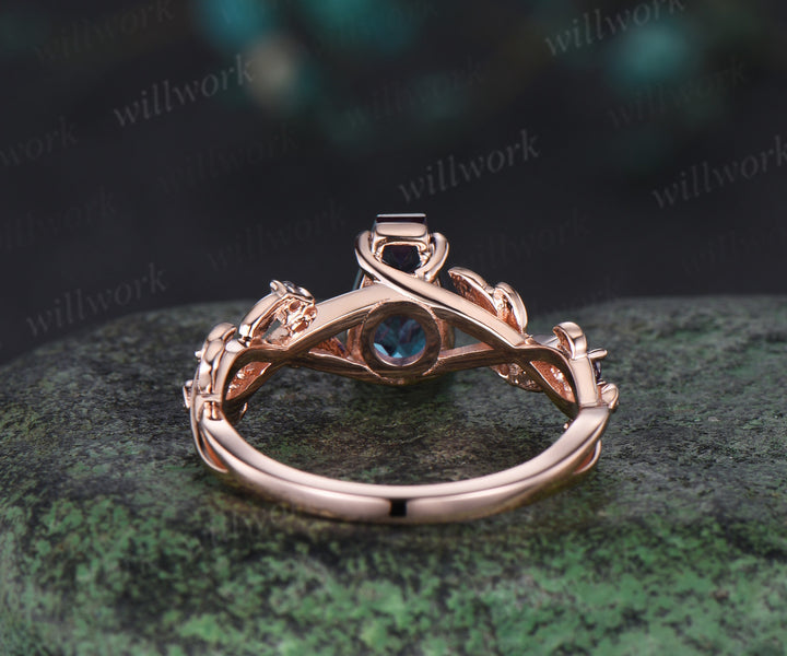 Coffin cut alexandrite engagement ring vintage five stone leaf infinity kite cut ring vine branch anniversary ring gift