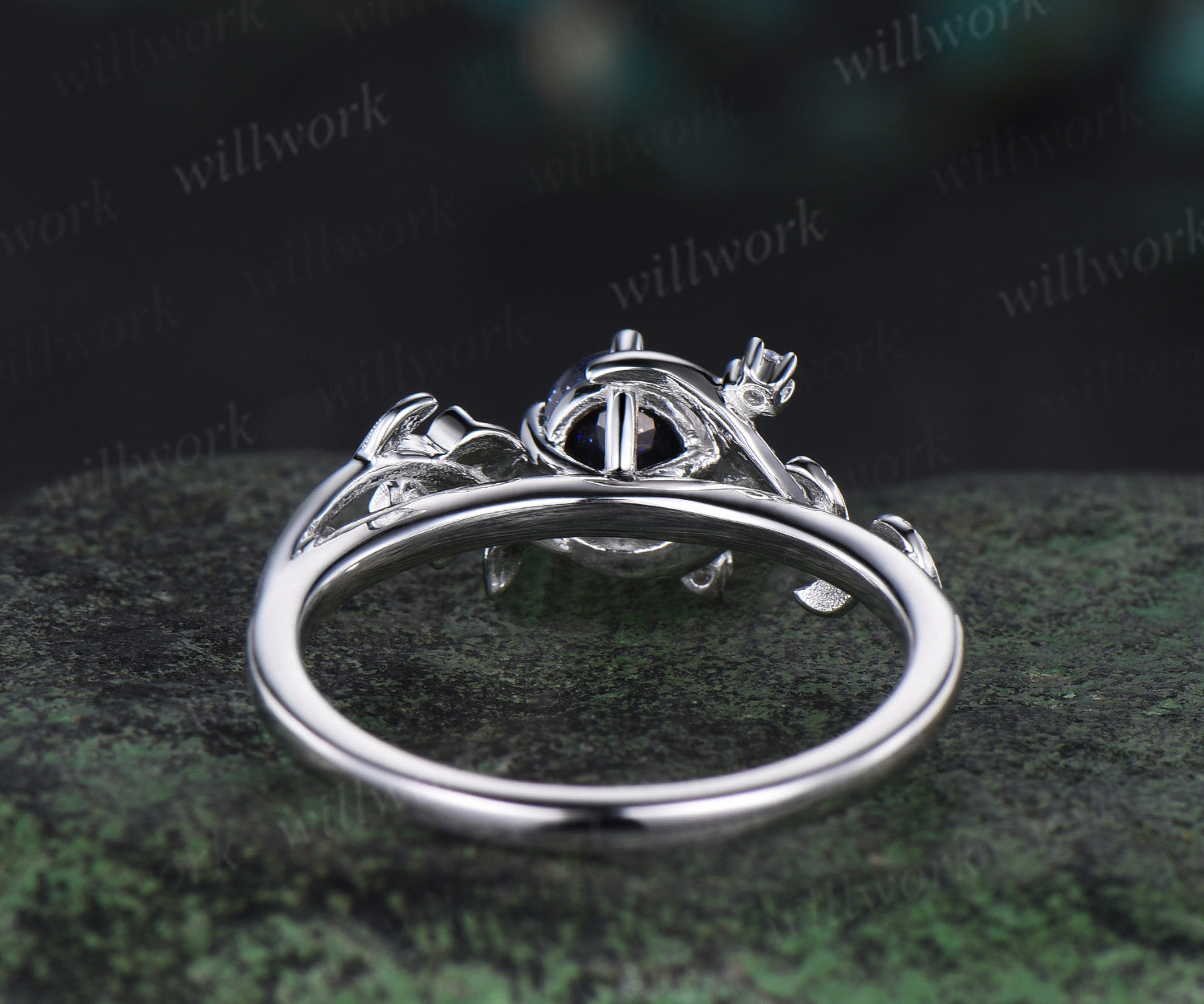 Nature Inspired Round Galaxy Blue Sandstone moonstone Wedding Ring