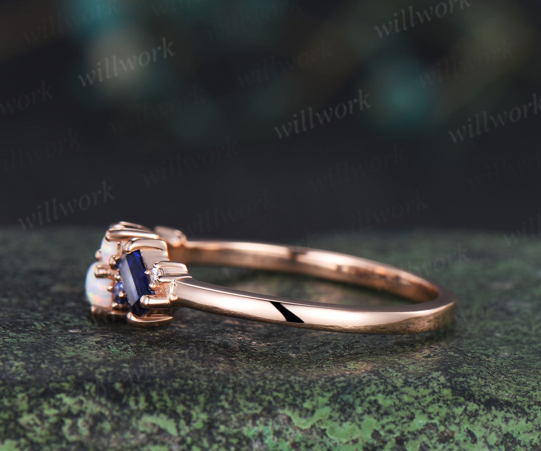 Baguette sapphire natural tanzanite wedding band dainty opal cluster multi-stone minimalist promise ring