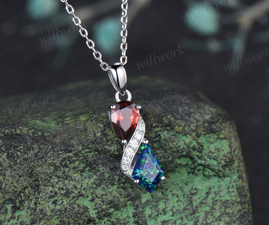 Pear Garnet Kite Cut Black Opal Infinity Necklace Toi Et Moi Two Stone Pendant Diamond Accent Dainty Necklace for Women