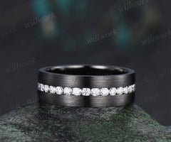 Moissanite mens wedding band 14k black gold brushed 8mm 3/4 eternity wedding ring anniversary gift for husband