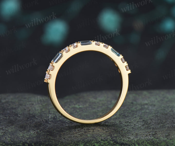 Baguette London Blue Topaz Moissanite Wedding Band Half Eternity Stacking Ring Gifts for Women