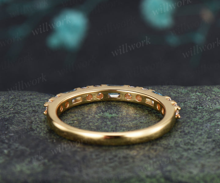 Baguette London Blue Topaz Moissanite Wedding Band Half Eternity Stacking Ring Gifts for Women
