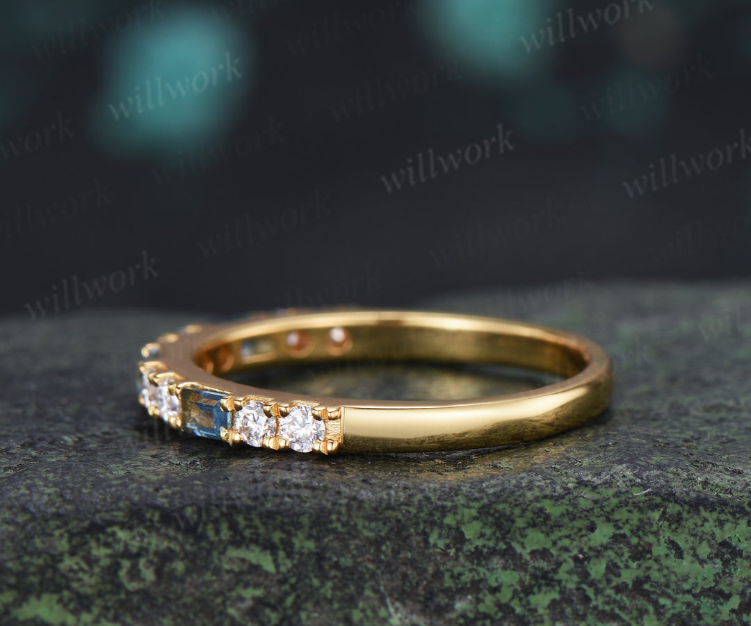 Baguette London Blue Topaz Moissanite Wedding Band Half Eternity Stacking Ring Gifts for Women