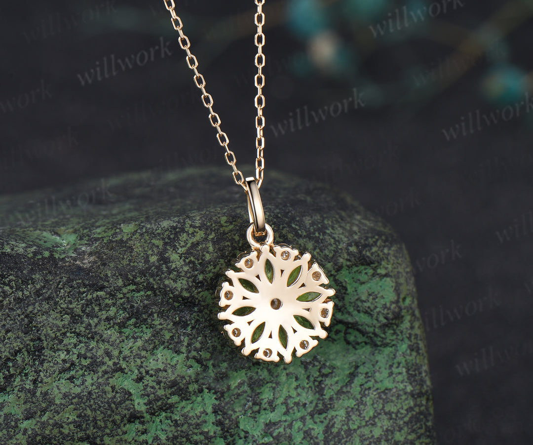 Marquise peridot moissanite flower pendant necklace vintage milgrain gemstone necklace for women