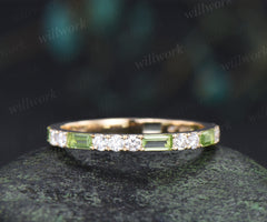 Minimalist baguette cut peridot moissanite wedding band full eternity band stackable ring for women