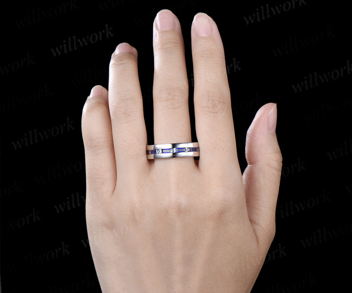 Baguette Cut Sapphire Princess Alexandrite Men Engagement Ring Channel Set Full Eternity Wedding Ring Anniversary Gifts