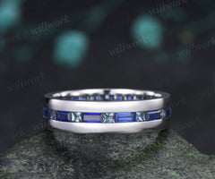Baguette Cut Sapphire Princess Alexandrite Men Engagement Ring Channel Set Full Eternity Wedding Ring Anniversary Gifts