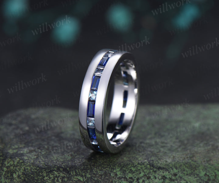 Baguette Cut Sapphire Princess Alexandrite Men Engagement Ring Channel Set Full Eternity Wedding Ring Anniversary Gifts