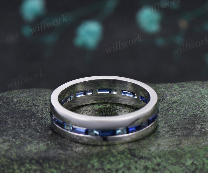 Baguette Cut Sapphire Princess Alexandrite Men Engagement Ring Channel Set Full Eternity Wedding Ring Anniversary Gifts