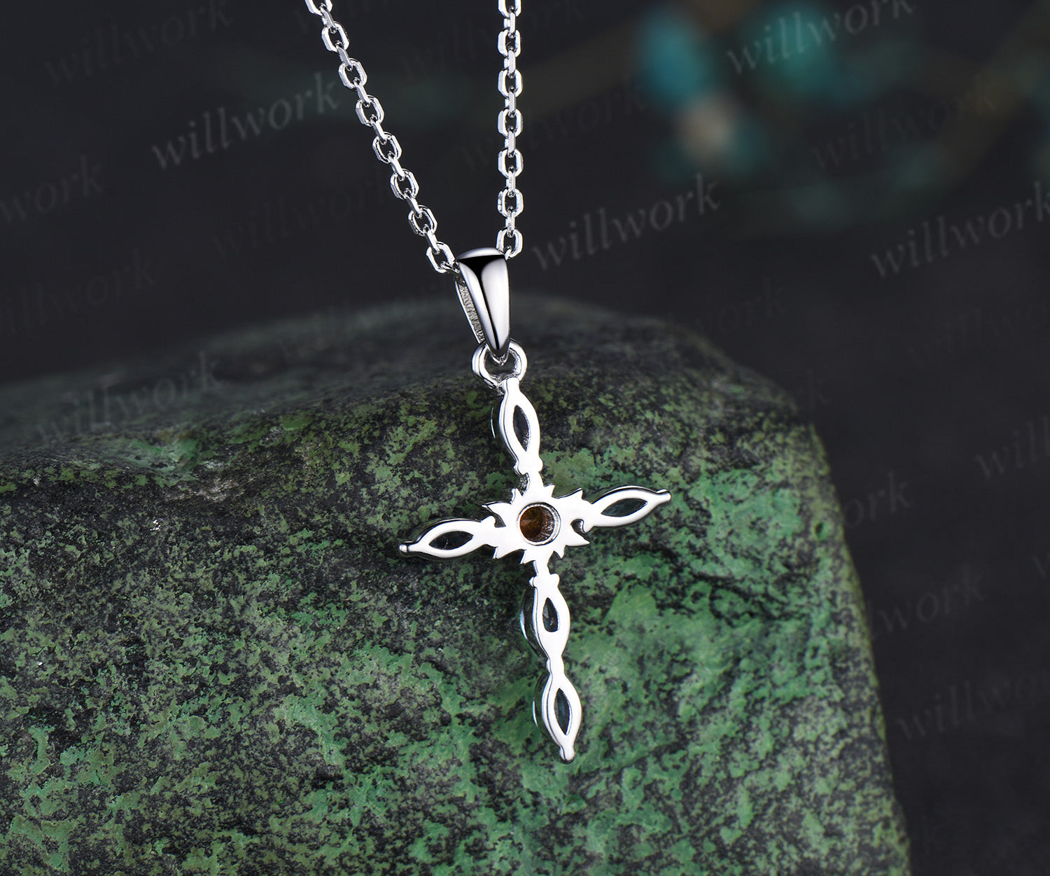 Dainty cross citrine pendant necklace marquise alexandrite deco