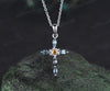 Dainty cross citrine pendant necklace marquise alexandrite deco sun cross necklace sterling silver white gold charm