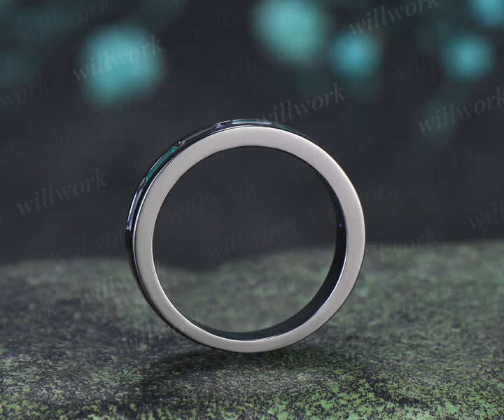 Baguette cut emerald sapphire alexandrite men wedding ring gothic black gold half eternity 5mm mens anniversary ring