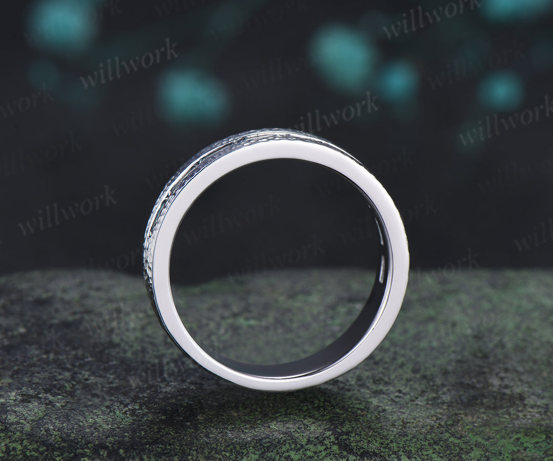 Vintage Baguette cut alexandrite wedding ring half eternity mens hammered promise anniversary ring