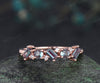 Unique baguette cut moissanite wedding band solid 14k rose gold half cluster ring stackable matching band for women