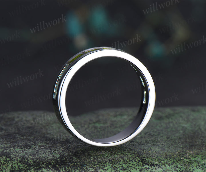 Baguette cut green tourmaline wedding band men half eternity mens engagement ring minimalist wedding anniversary gift