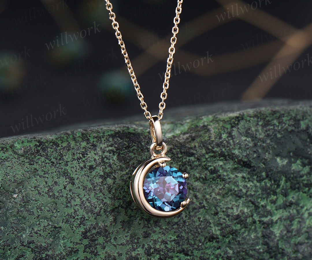 Minimalist June Birthstone Round Alexandrite Necklace Unique Moon