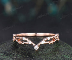 Curved moissanite wedding band leaf split shank stackable ring diamond wedding band for women gifts for her