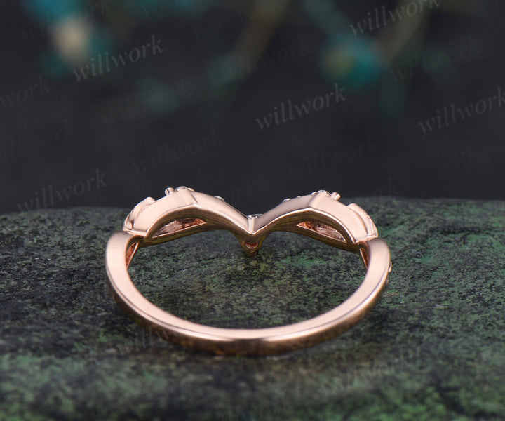 Curved moissanite wedding band leaf split shank stackable ring diamond wedding band for women gifts for her